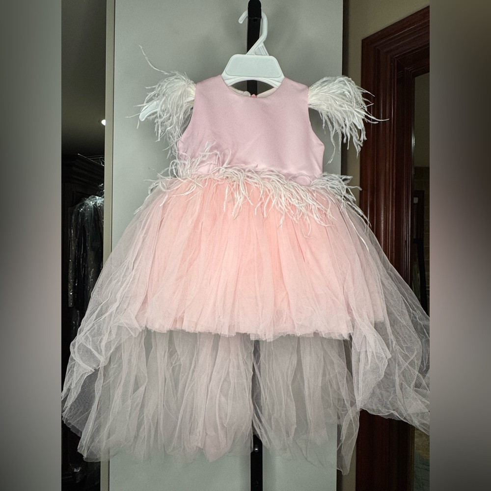 Pink Handmade Dress with feather accents - Picture 2 of 4